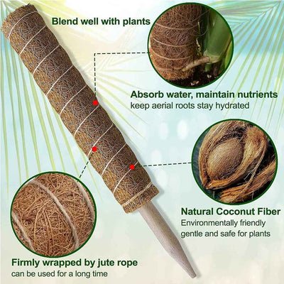 Coco Coir Poles For Climbing Plants with 24 Pre-Cut Paper Twist Ties and 5 (Bonus) Bamboo Plant Labels